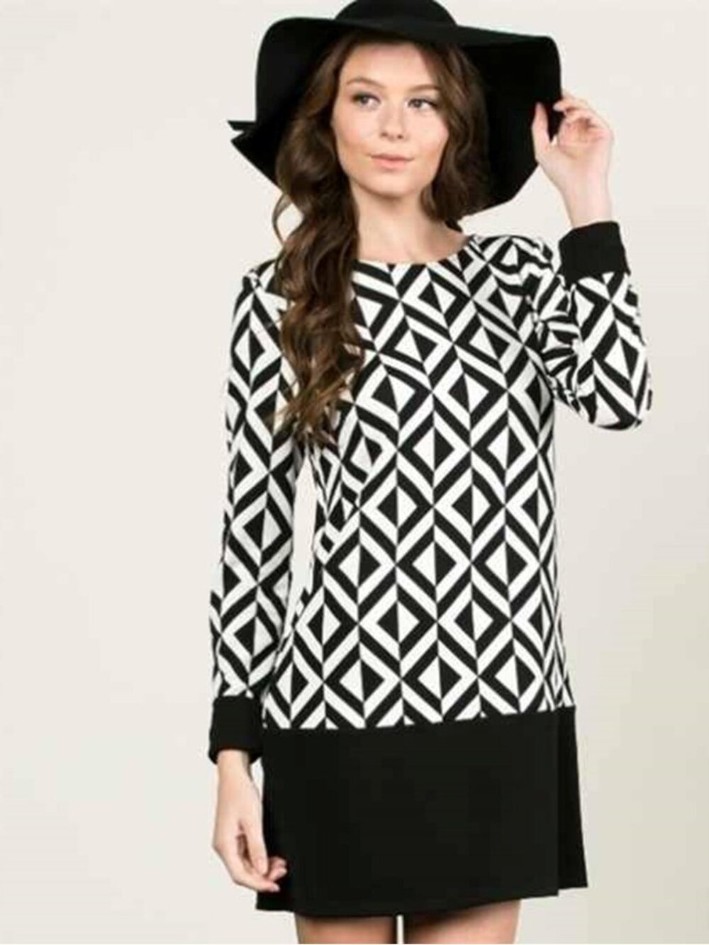AIME Black White Geometric Knit Sweater Dress S